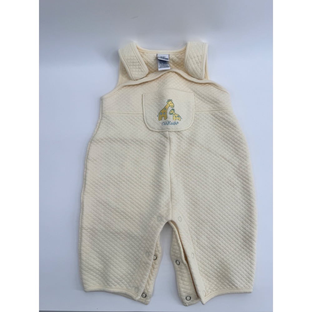 Vintage OshKosh Bgosh Quilted Giraffe Romper Cream 6-9 Months Sleeveless‎ Snaps